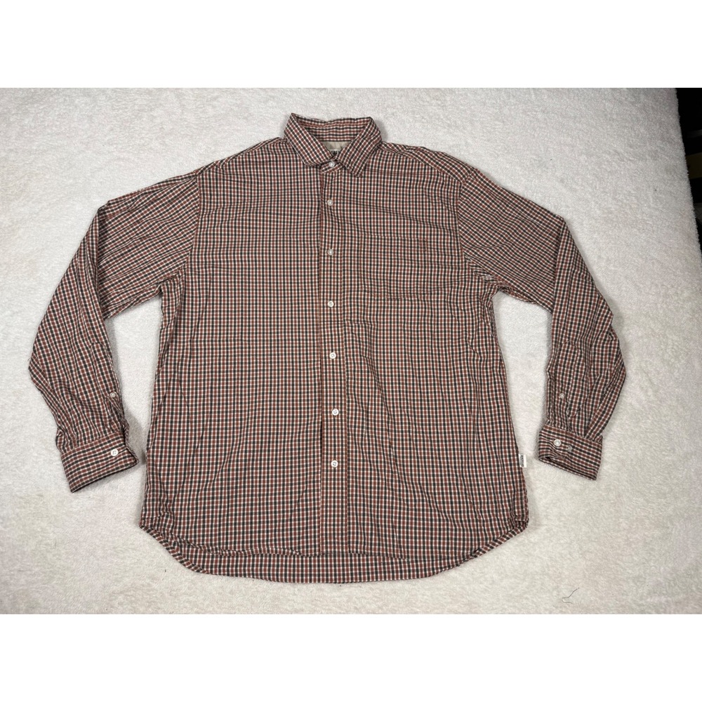 Magellan Sportswear Shirt Mens XL Brown Rust Gingham Check Cotton Long Sleeve